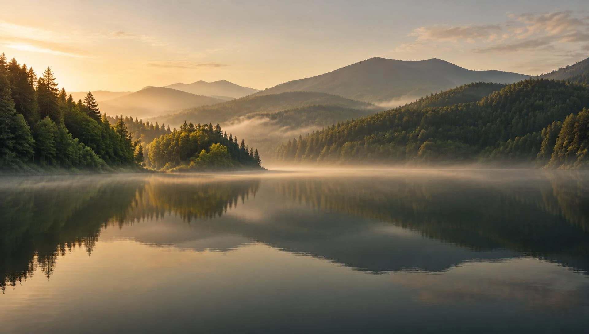 A misty lake at dawn